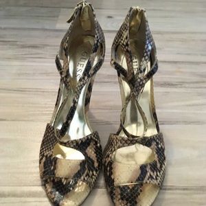 Snakeskin Strappy Zippered Heels